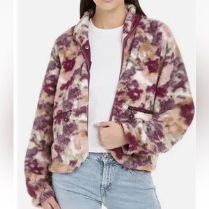 Calme By Johnny Was Women's Printed Fleece Jacket Floral Pockets Pink NWT S $188